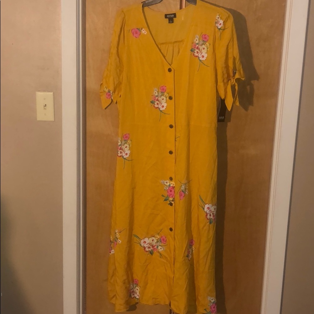 Mustard yellow w/ flower detail. a.n.a. Brand